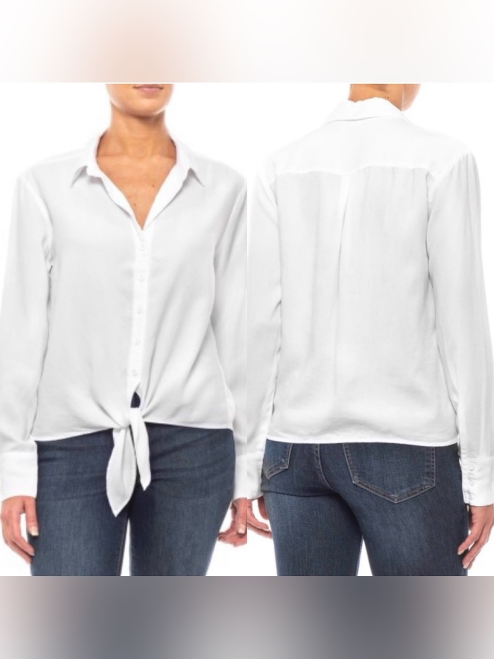 Cloth & Stone White Tencel Crop Self Tie Sz S Long Sleeve Button Top